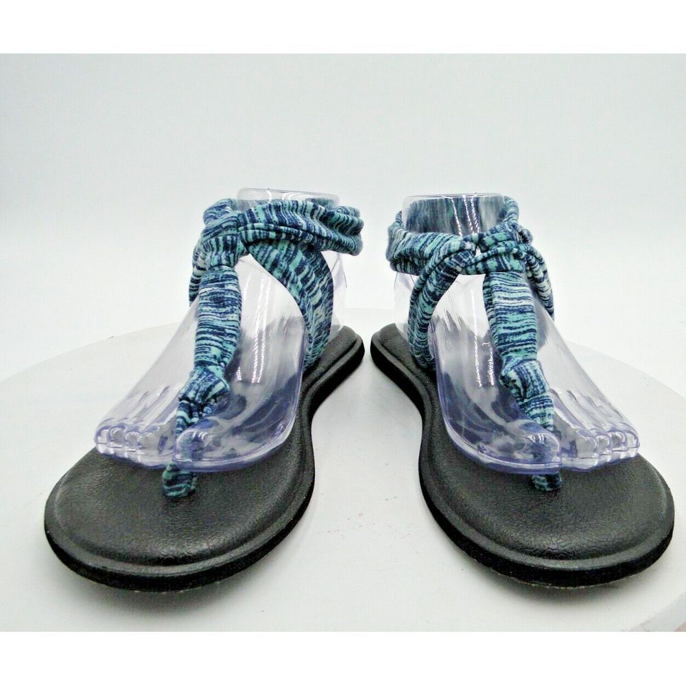 Sanuk Yoga Sling 2 Womens Size 8 Shoes Blue White Striped Slingback Sandals
